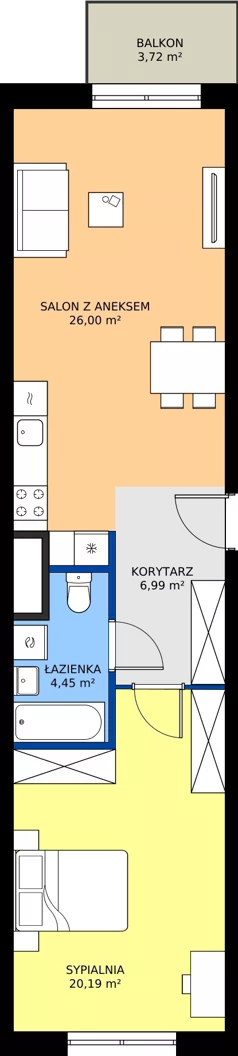 2 pokoje, mieszkanie 57,63 m², piętro 1, oferta nr C3-041, Osiedle Mozaika, Kraków, Prądnik Biały, ul. Pękowicka