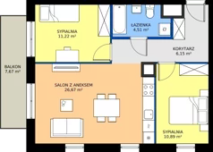 3 pokoje, mieszkanie 59,44 m², piętro 1, oferta nr D2-012, Osiedle Mozaika, Kraków, Prądnik Biały, ul. Pękowicka