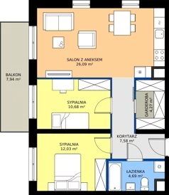 3 pokoje, mieszkanie 65,34 m², piętro 1, oferta nr D2-018, Osiedle Mozaika, Kraków, Prądnik Biały, ul. Pękowicka
