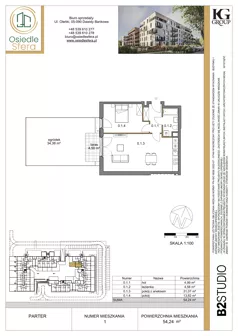 2 pokoje, mieszkanie 54,11 m², parter, oferta nr 1, Osiedle Sfera - Etap II, Dawidy Bankowe, ul. Oleńki 14