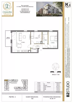 3 pokoje, mieszkanie 67,49 m², piętro 2, oferta nr 100, Osiedle Sfera - Etap II, Dawidy Bankowe, ul. Oleńki 14