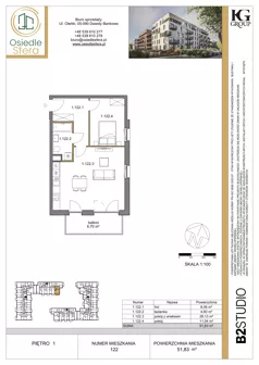 2 pokoje, mieszkanie 51,83 m², piętro 1, oferta nr 122, Osiedle Sfera - Etap II, Dawidy Bankowe, ul. Oleńki 14