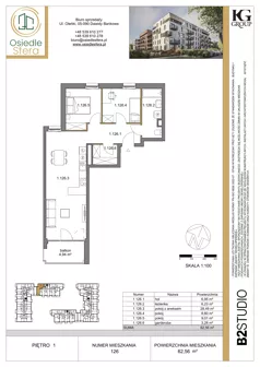 3 pokoje, mieszkanie 62,56 m², piętro 1, oferta nr 126, Osiedle Sfera - Etap II, Dawidy Bankowe, ul. Oleńki 14
