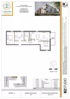 4 pokoje, mieszkanie 72,73 m², piętro 2, oferta nr 127, Osiedle Sfera - Etap II, Dawidy Bankowe, ul. Oleńki 14