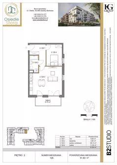2 pokoje, mieszkanie 51,83 m², piętro 2, oferta nr 128, Osiedle Sfera - Etap II, Dawidy Bankowe, ul. Oleńki 14