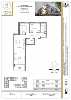 3 pokoje, mieszkanie 62,56 m², piętro 2, oferta nr 132, Osiedle Sfera - Etap II, Dawidy Bankowe, ul. Oleńki 14