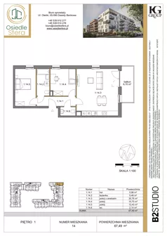 3 pokoje, mieszkanie 67,49 m², piętro 1, oferta nr 14, Osiedle Sfera - Etap II, Dawidy Bankowe, ul. Oleńki 14