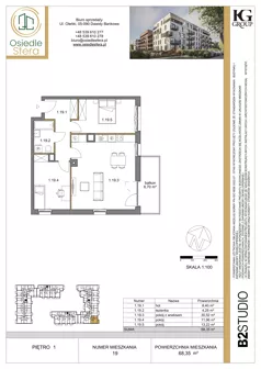 3 pokoje, mieszkanie 68,35 m², piętro 1, oferta nr 19, Osiedle Sfera - Etap II, Dawidy Bankowe, ul. Oleńki 14