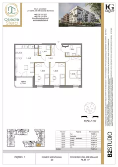 4 pokoje, mieszkanie 74,87 m², piętro 1, oferta nr 20, Osiedle Sfera - Etap II, Dawidy Bankowe, ul. Oleńki 14