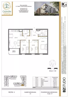 4 pokoje, mieszkanie 74,64 m², piętro 2, oferta nr 31, Osiedle Sfera - Etap II, Dawidy Bankowe, ul. Oleńki 14