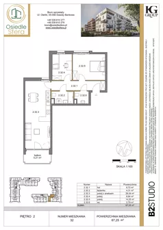 3 pokoje, mieszkanie 67,25 m², piętro 2, oferta nr 32, Osiedle Sfera - Etap II, Dawidy Bankowe, ul. Oleńki 14