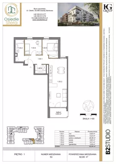 3 pokoje, mieszkanie 62,65 m², piętro 1, oferta nr 53, Osiedle Sfera - Etap II, Dawidy Bankowe, ul. Oleńki 14