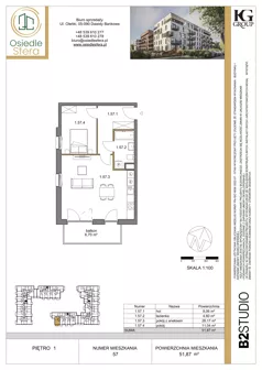 2 pokoje, mieszkanie 51,87 m², piętro 1, oferta nr 57, Osiedle Sfera - Etap II, Dawidy Bankowe, ul. Oleńki 14