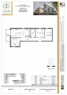4 pokoje, mieszkanie 72,73 m², piętro 1, oferta nr 58, Osiedle Sfera - Etap II, Dawidy Bankowe, ul. Oleńki 14