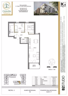 3 pokoje, mieszkanie 62,65 m², piętro 2, oferta nr 59, Osiedle Sfera - Etap II, Dawidy Bankowe, ul. Oleńki 14