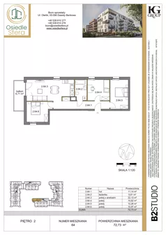 4 pokoje, mieszkanie 72,73 m², piętro 2, oferta nr 64, Osiedle Sfera - Etap II, Dawidy Bankowe, ul. Oleńki 14