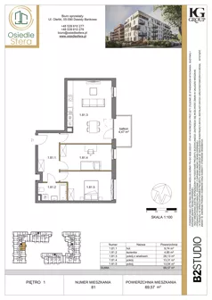 3 pokoje, mieszkanie 69,57 m², piętro 1, oferta nr 81, Osiedle Sfera - Etap II, Dawidy Bankowe, ul. Oleńki 14