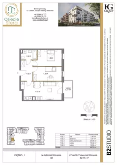 3 pokoje, mieszkanie 62,75 m², piętro 1, oferta nr 82, Osiedle Sfera - Etap II, Dawidy Bankowe, ul. Oleńki 14