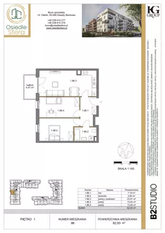 3 pokoje, mieszkanie 62,93 m², piętro 1, oferta nr 86, Osiedle Sfera - Etap II, Dawidy Bankowe, ul. Oleńki 14
