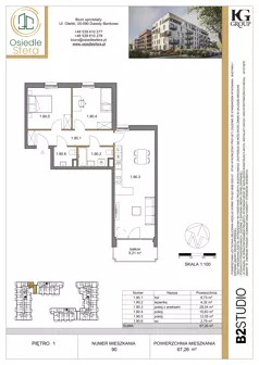 3 pokoje, mieszkanie 67,26 m², piętro 1, oferta nr 90, Osiedle Sfera - Etap II, Dawidy Bankowe, ul. Oleńki 14