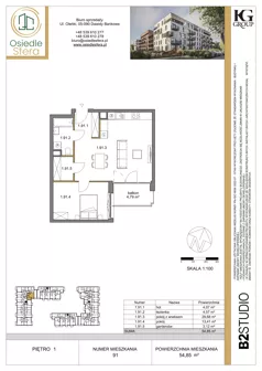 2 pokoje, mieszkanie 54,85 m², piętro 1, oferta nr 91, Osiedle Sfera - Etap II, Dawidy Bankowe, ul. Oleńki 14