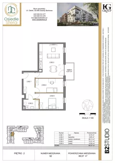 3 pokoje, mieszkanie 69,57 m², piętro 2, oferta nr 92, Osiedle Sfera - Etap II, Dawidy Bankowe, ul. Oleńki 14