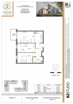 3 pokoje, mieszkanie 62,93 m², piętro 2, oferta nr 97, Osiedle Sfera - Etap II, Dawidy Bankowe, ul. Oleńki 14