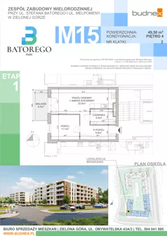 2 pokoje, mieszkanie 49,50 m², piętro 4, oferta nr 2/M15, Batorego Park - Etap 1, Zielona Góra, Osiedle na Olimpie, ul. Stefana Batorego
