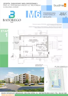 2 pokoje, mieszkanie 49,50 m², piętro 1, oferta nr 2/M6, Batorego Park - Etap 1, Zielona Góra, Osiedle na Olimpie, ul. Stefana Batorego