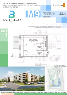 2 pokoje, mieszkanie 49,50 m², piętro 2, oferta nr 2/M9, Batorego Park - Etap 1, Zielona Góra, Osiedle na Olimpie, ul. Stefana Batorego