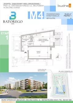 2 pokoje, mieszkanie 53,20 m², piętro 1, oferta nr 4/M4, Batorego Park - Etap 1, Zielona Góra, Osiedle na Olimpie, ul. Stefana Batorego