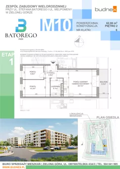 3 pokoje, mieszkanie 62,80 m², piętro 2, oferta nr 6/M10, Batorego Park - Etap 1, Zielona Góra, Osiedle na Olimpie, ul. Stefana Batorego