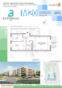 3 pokoje, mieszkanie 62,80 m², piętro 4, oferta nr 6/M20, Batorego Park - Etap 1, Zielona Góra, Osiedle na Olimpie, ul. Stefana Batorego