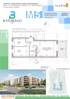 3 pokoje, mieszkanie 62,80 m², piętro 1, oferta nr 6/M5, Batorego Park - Etap 1, Zielona Góra, Osiedle na Olimpie, ul. Stefana Batorego