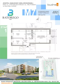 3 pokoje, mieszkanie 62,80 m², piętro 2, oferta nr 6/M7, Batorego Park - Etap 1, Zielona Góra, Osiedle na Olimpie, ul. Stefana Batorego