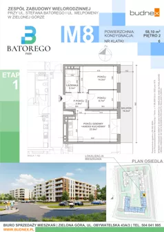 3 pokoje, mieszkanie 58,10 m², piętro 2, oferta nr 6/M8, Batorego Park - Etap 1, Zielona Góra, Osiedle na Olimpie, ul. Stefana Batorego