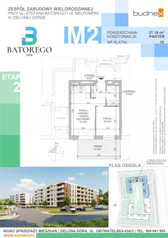 2 pokoje, mieszkanie 37,10 m², parter, oferta nr 10/M2, Batorego Park - Etap 2, Zielona Góra, Osiedle na Olimpie, ul. Stefana Batorego