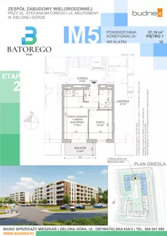 2 pokoje, mieszkanie 37,10 m², piętro 1, oferta nr 10/M5, Batorego Park - Etap 2, Zielona Góra, Osiedle na Olimpie, ul. Stefana Batorego