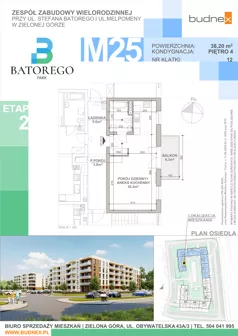 1 pokój, mieszkanie 38,20 m², piętro 4, oferta nr 12/M25, Batorego Park - Etap 2, Zielona Góra, Osiedle na Olimpie, ul. Stefana Batorego