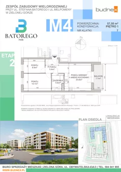 3 pokoje, mieszkanie 57,50 m², piętro 1, oferta nr 7/M4, Batorego Park - Etap 2, Zielona Góra, Osiedle na Olimpie, ul. Stefana Batorego