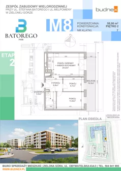 3 pokoje, mieszkanie 58,90 m², piętro 2, oferta nr 7/M8, Batorego Park - Etap 2, Zielona Góra, Osiedle na Olimpie, ul. Stefana Batorego