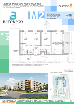 4 pokoje, mieszkanie 71,20 m², parter, oferta nr 9/M2, Batorego Park - Etap 2, Zielona Góra, Osiedle na Olimpie, ul. Stefana Batorego