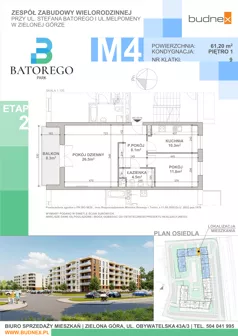 3 pokoje, mieszkanie 61,20 m², piętro 1, oferta nr 9/M4, Batorego Park - Etap 2, Zielona Góra, Osiedle na Olimpie, ul. Stefana Batorego