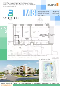 4 pokoje, mieszkanie 71,20 m², piętro 2, oferta nr 9/M8, Batorego Park - Etap 2, Zielona Góra, Osiedle na Olimpie, ul. Stefana Batorego