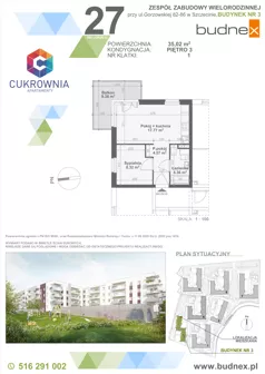 2 pokoje, mieszkanie 35,02 m², piętro 3, oferta nr 1/M27, Cukrownia Apartamenty - Etap IV, Szczecin, Zachód, Gumieńce, ul. Floriana Krygiera