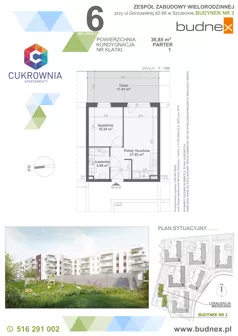 2 pokoje, mieszkanie 36,85 m², parter, oferta nr 1/M6, Cukrownia Apartamenty - Etap IV, Szczecin, Zachód, Gumieńce, ul. Floriana Krygiera