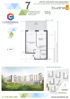 2 pokoje, mieszkanie 42,70 m², parter, oferta nr 1/M7, Cukrownia Apartamenty - Etap IV, Szczecin, Zachód, Gumieńce, ul. Floriana Krygiera