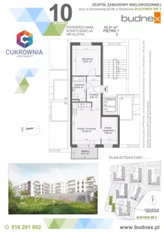3 pokoje, mieszkanie 52,21 m², piętro 1, oferta nr 2/M10, Cukrownia Apartamenty - Etap IV, Szczecin, Zachód, Gumieńce, ul. Floriana Krygiera