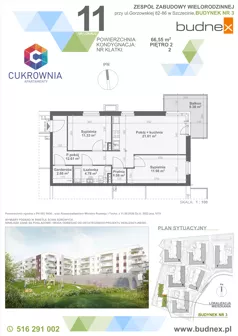 3 pokoje, mieszkanie 66,55 m², piętro 2, oferta nr 2/M11, Cukrownia Apartamenty - Etap IV, Szczecin, Zachód, Gumieńce, ul. Floriana Krygiera