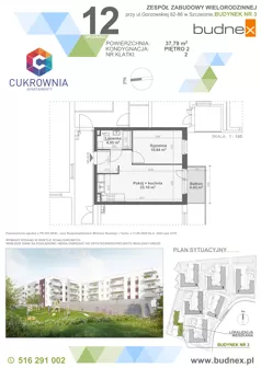 2 pokoje, mieszkanie 37,79 m², piętro 2, oferta nr 2/M12, Cukrownia Apartamenty - Etap IV, Szczecin, Zachód, Gumieńce, ul. Floriana Krygiera